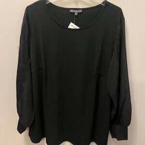 Women's New w/tag Adrianna Papell Black Blouse, Size 1X, Long sheer sleeves